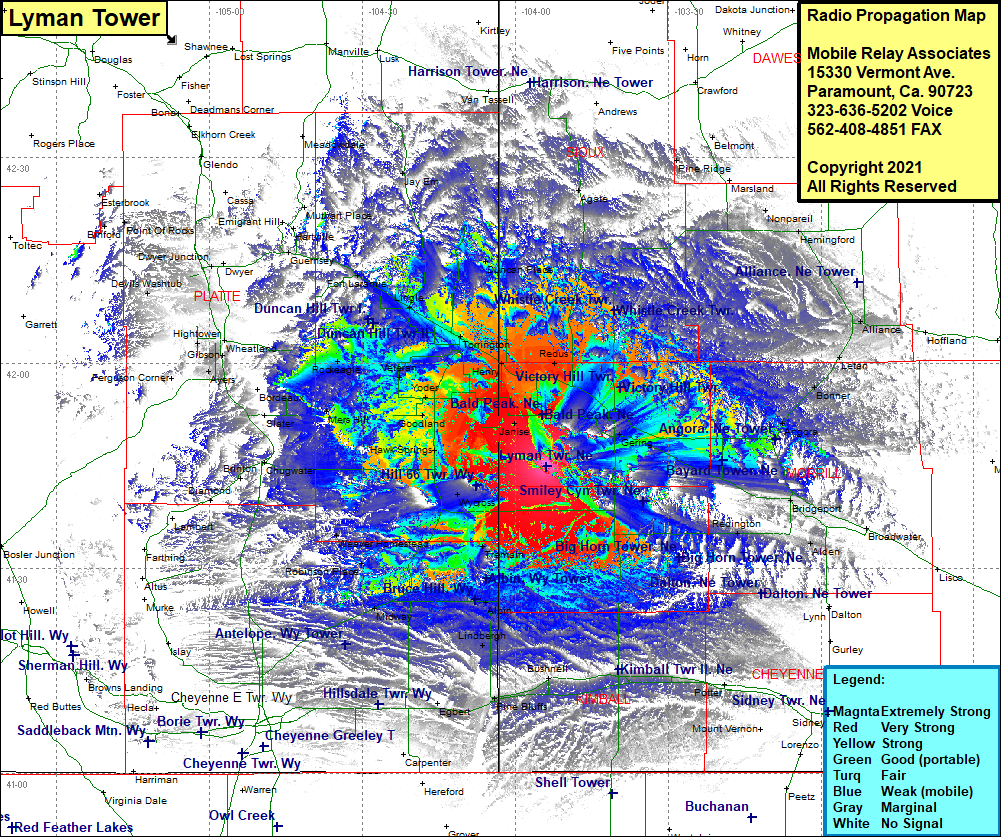 heat map radio coverage Lyman Tower